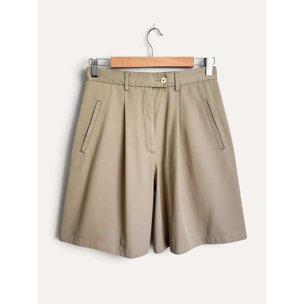 Nicklaus Pleated Shorts High Waist Khaki Tan Wide Leg Size 8 Microfiber Golf